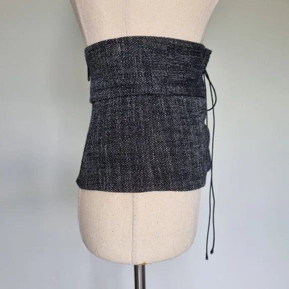 Veronika Maine Black & Grey Tweed Lace Up Cinch Waist Belt Size S - Picture 4 of 7